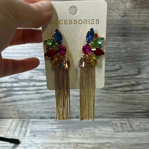 Fashion Earrings Multi Color Rhinestone Dangle Earrings - Picture 5 of 10